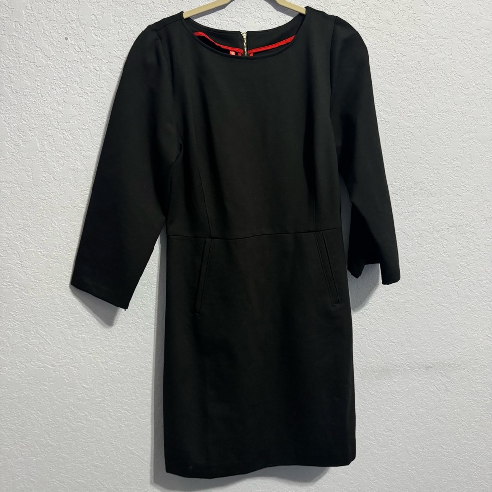 Spanx The Perfect Shift Dress Black Ponte Knit 3/4 Sleeves Knee Length